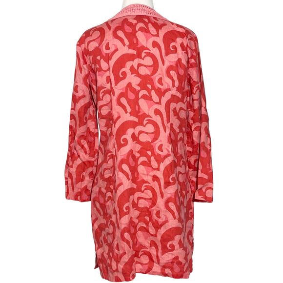 Sail to Sable Linen Tunic Dress in Salmon Color Print SZ M - Picture 5 of 8